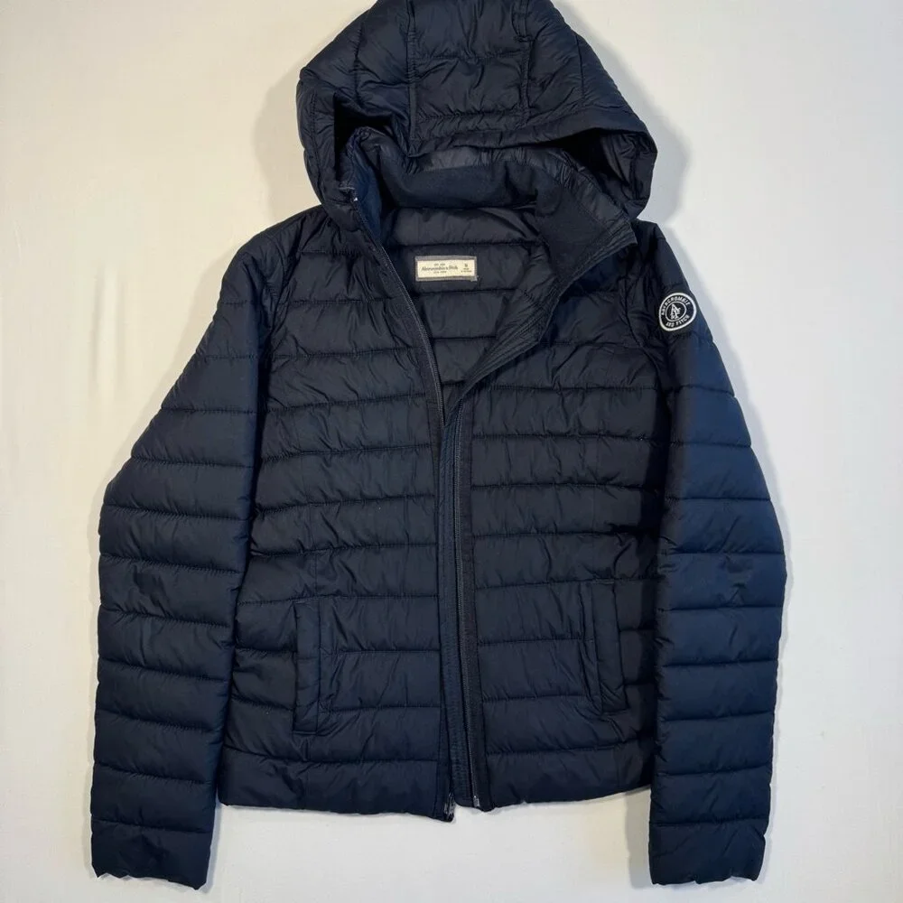 Abercrombie & Fitch Puffer Jacket Women’s M Black Hooded Quilted Casual Coat